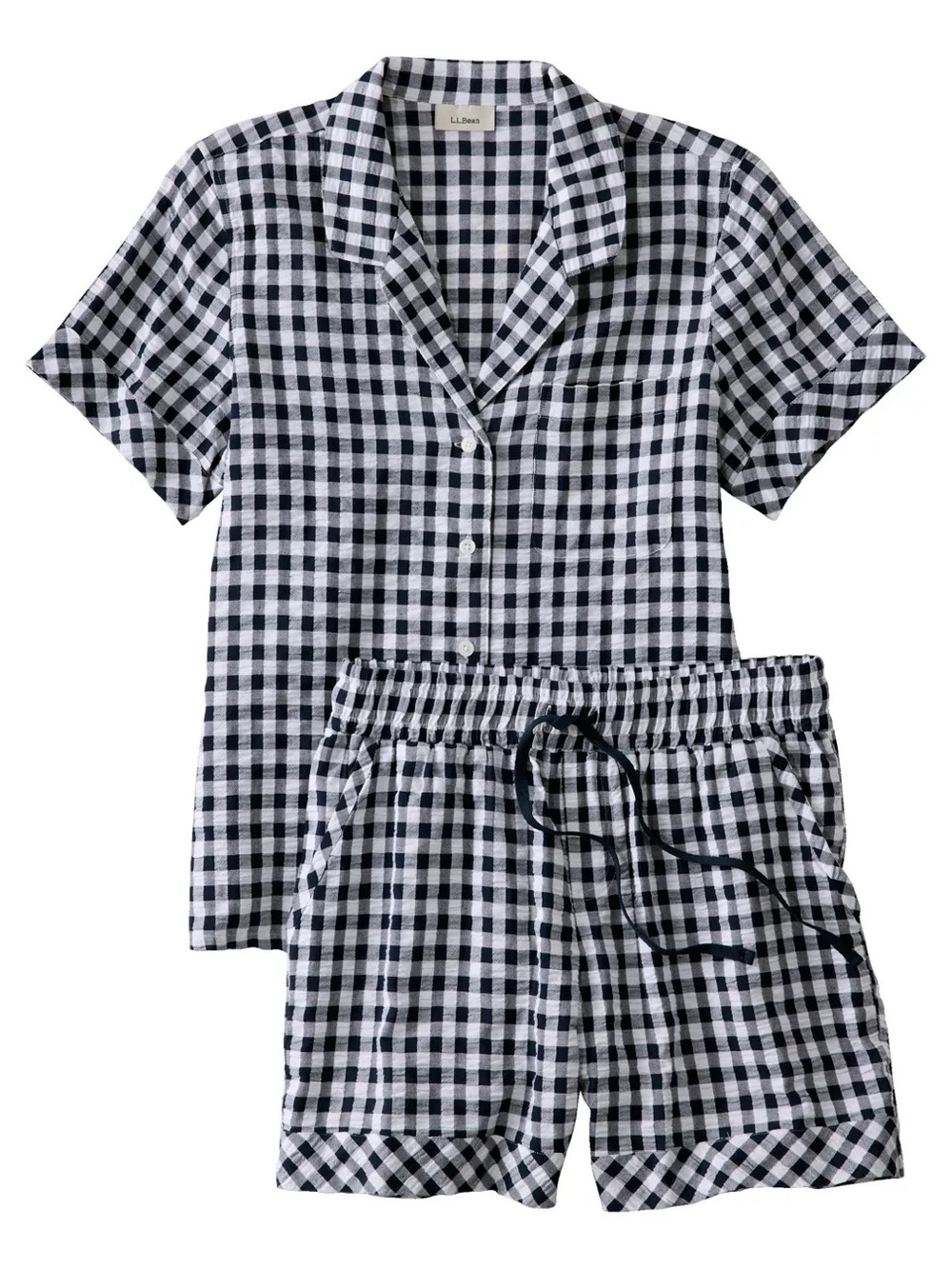 L.L. Bean Navy and White Gingham Short Pajama Set